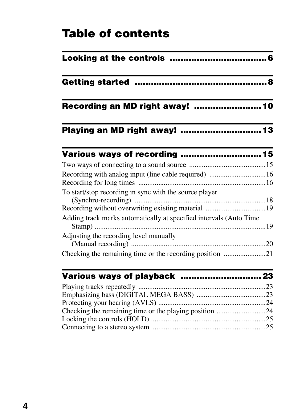 Sony MZ-R501 User Manual | Page 4 / 40