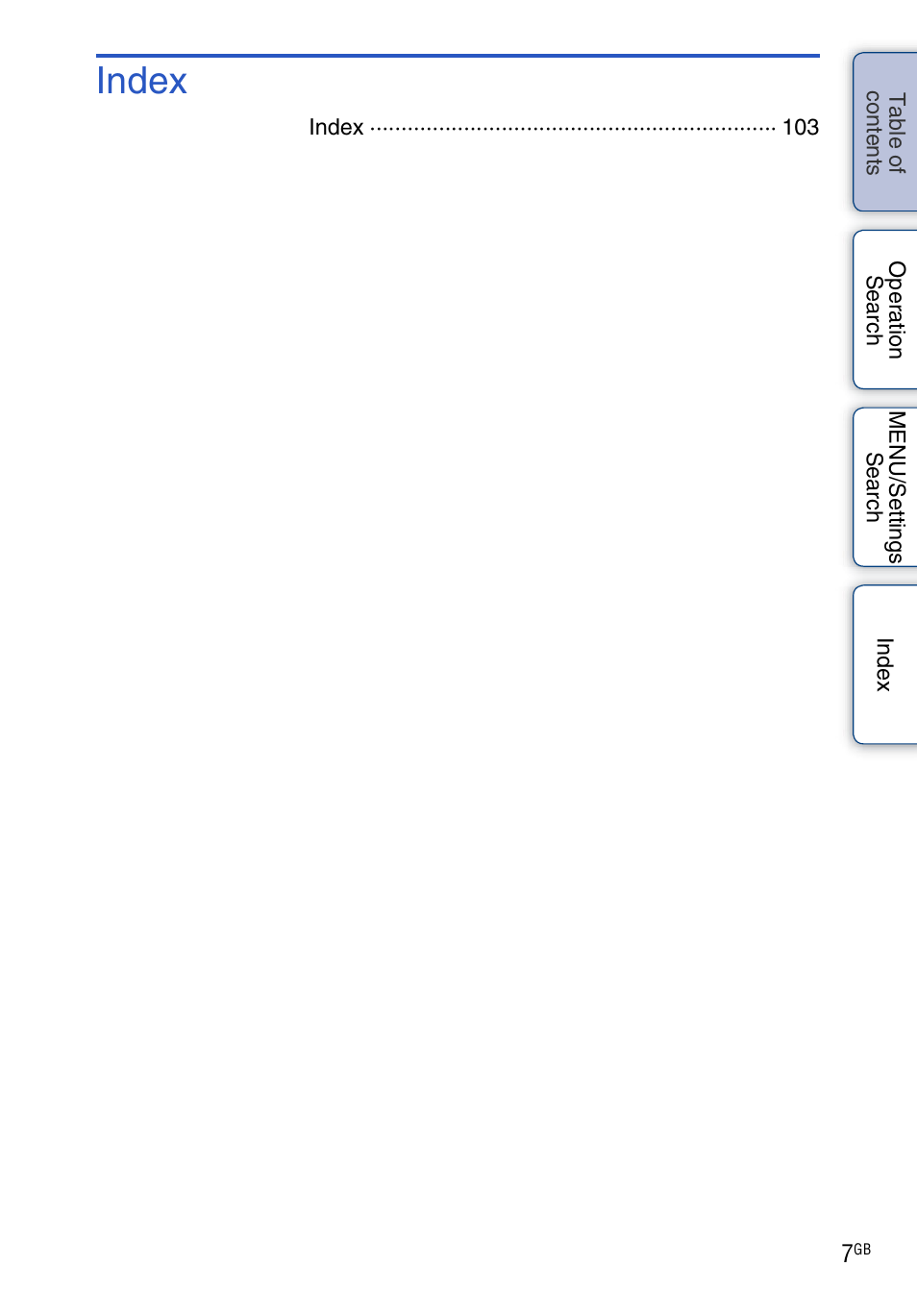 Index | Sony Cyber-shot 4-166-049-12(1) User Manual | Page 7 / 104