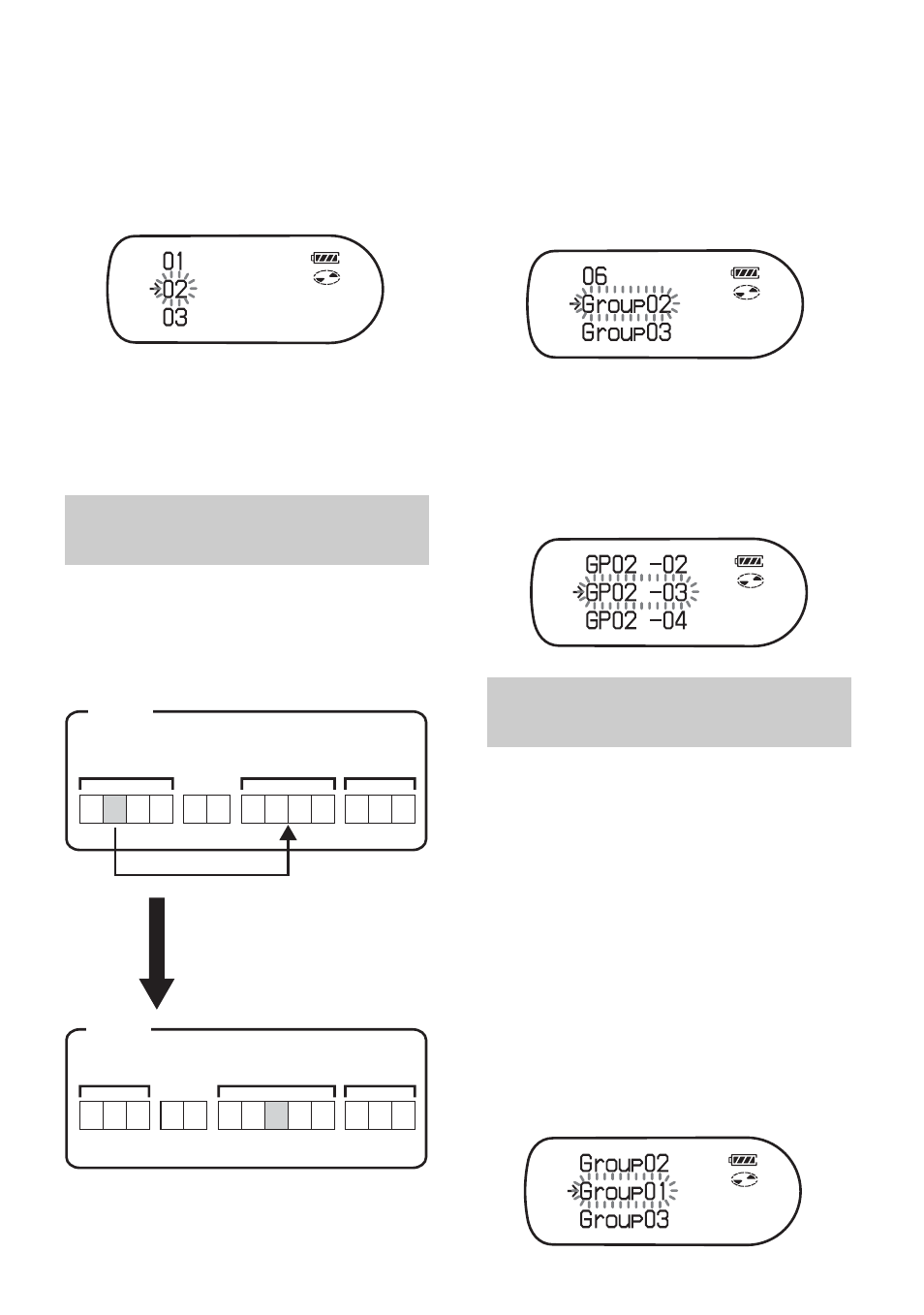 Moving a track in a disc with group setting, Changing the order of a group on a disc | Sony MZ-NH1 User Manual | Page 59 / 128