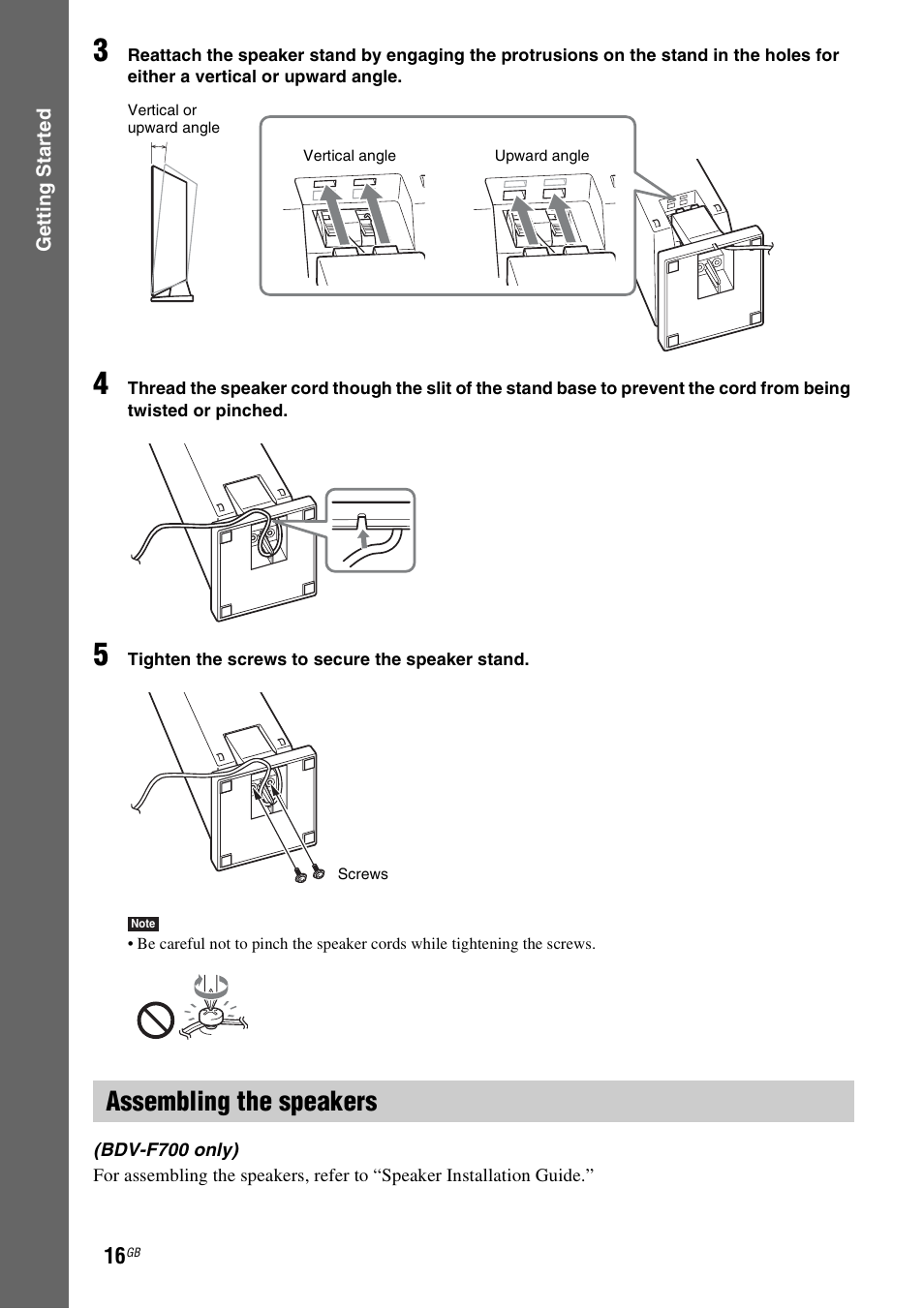 Assembling the speakers | Sony Blu-ray Disc/DVD Home Theatre System 4-184-716-51(1) User Manual | Page 16 / 76