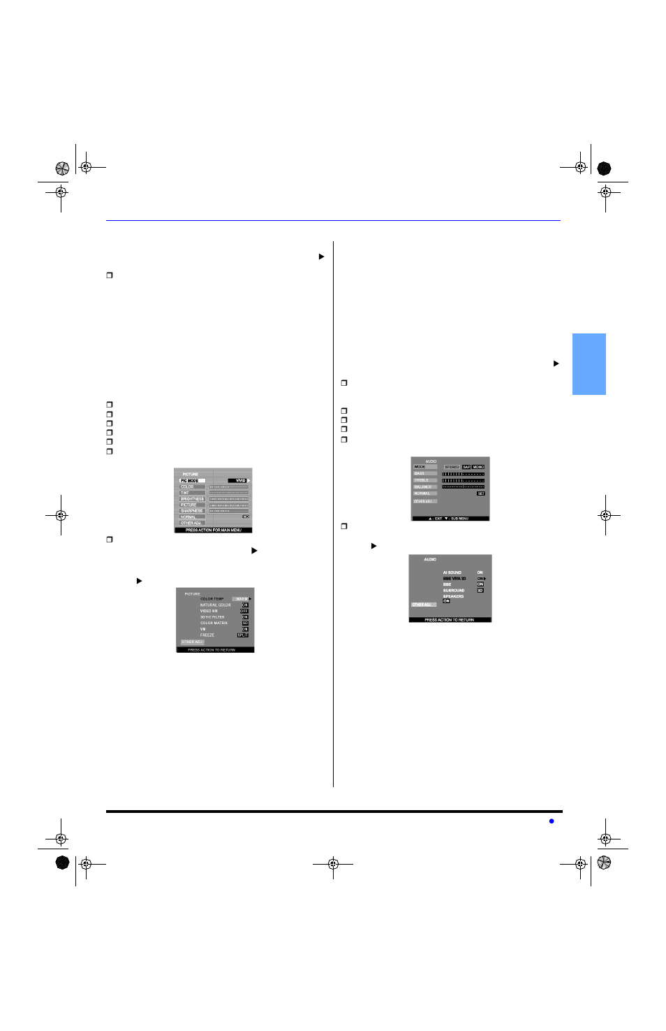 Icon menus operation, Picture, Audio | Sony PT-47WX53 User Manual | Page 23 / 104