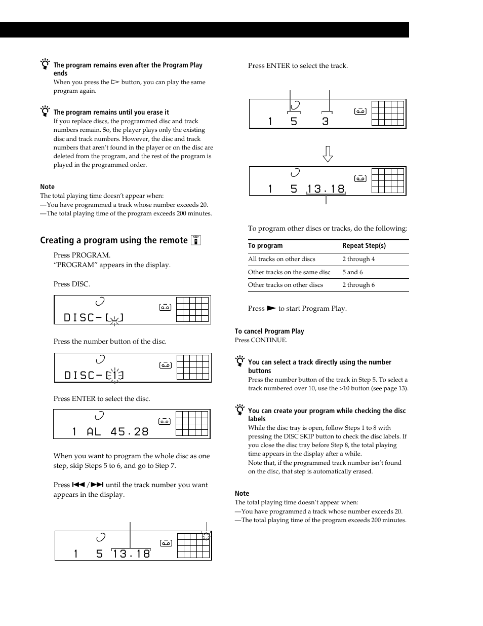 D i s c, Playing cds, Creating a program using the remote z 1 | Sony CDP-CE545 User Manual | Page 17 / 88