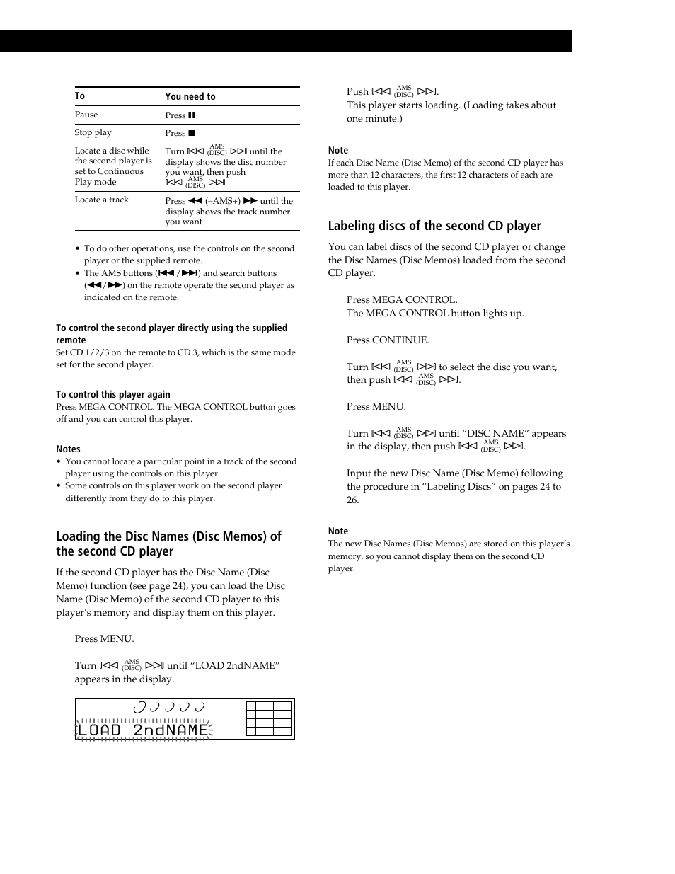 Playing cds, Labeling discs of the second cd player | Sony CDP-CE545 User Manual | Page 19 / 88