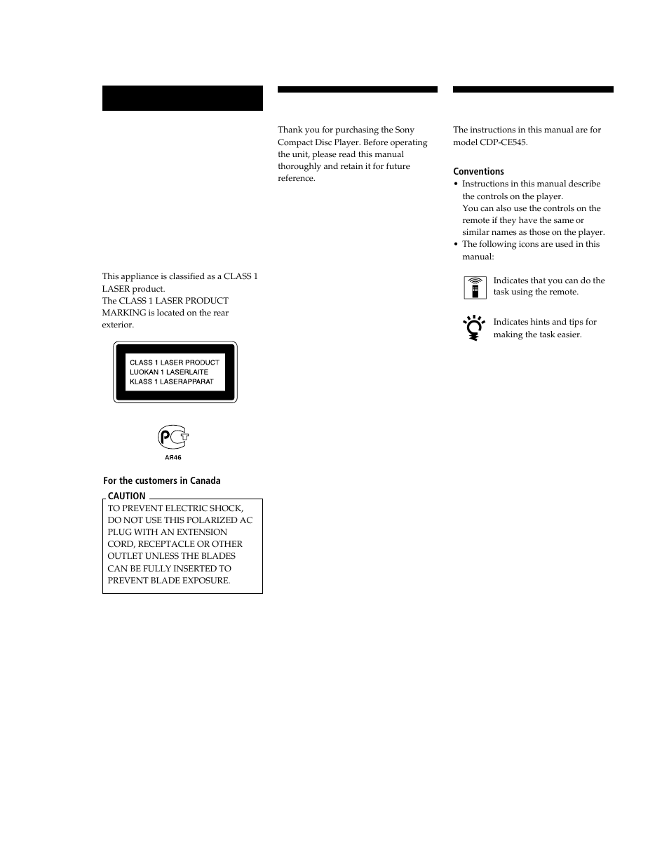 About this manual, Welcome, Warning | Sony CDP-CE545 User Manual | Page 2 / 88