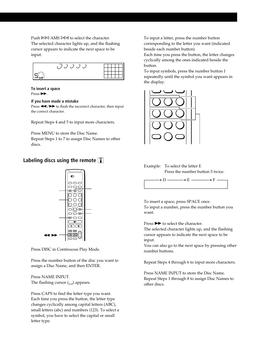 Storing information about cds (custom files) 1, Labeling discs using the remote z | Sony CDP-CE545 User Manual | Page 25 / 88