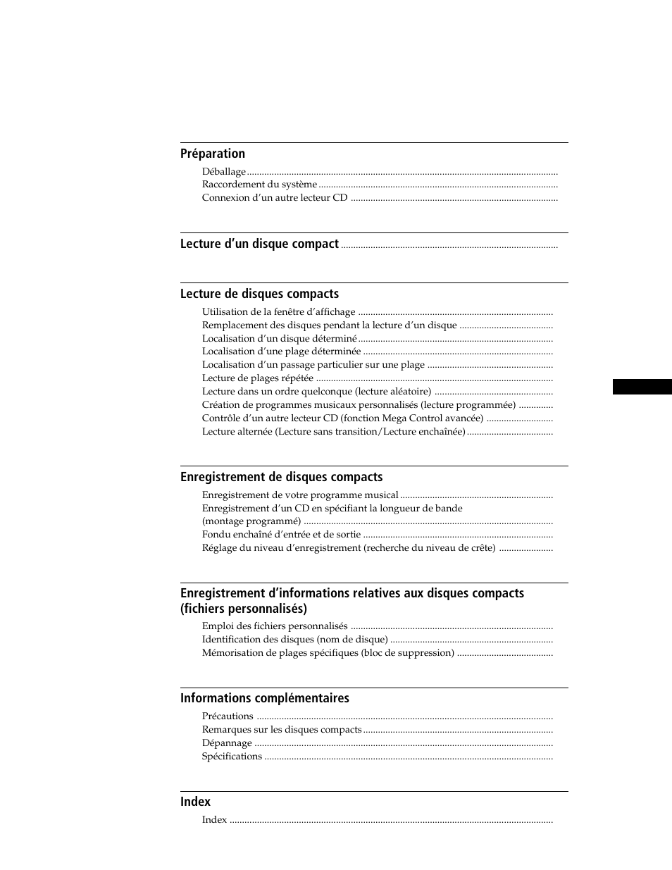 Able des matieres | Sony CDP-CE545 User Manual | Page 31 / 88