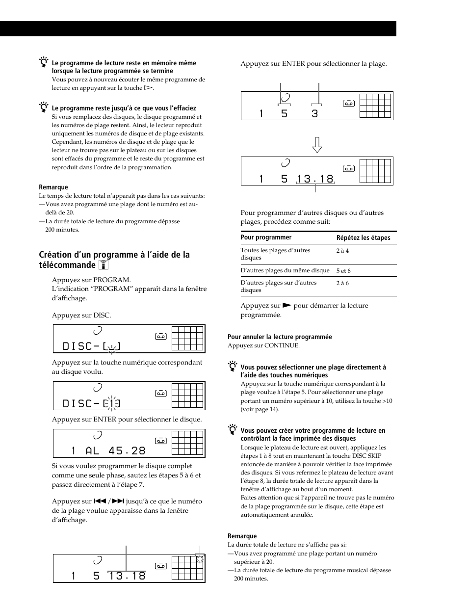 D i s c, Lecture de disques compacts | Sony CDP-CE545 User Manual | Page 45 / 88