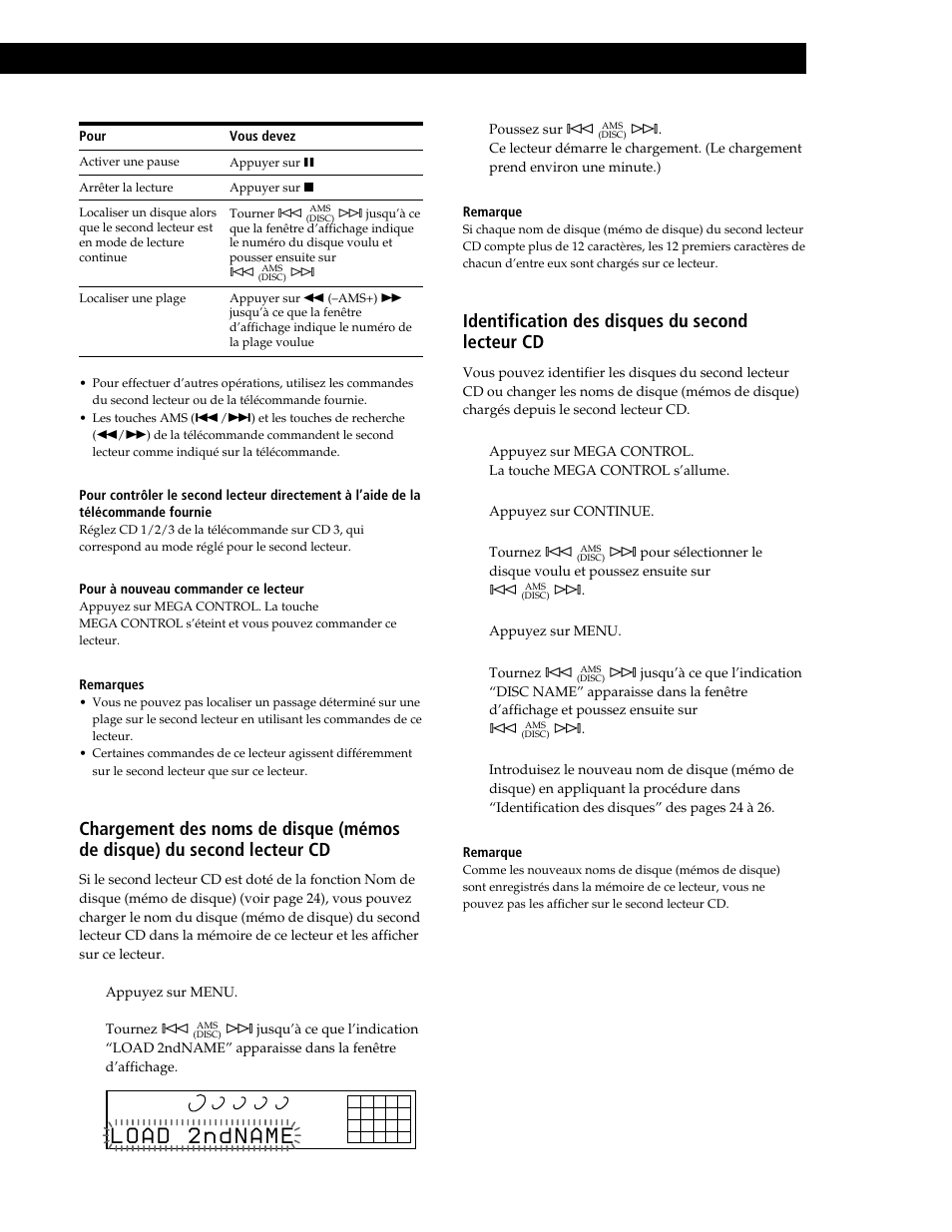 Lecture de disques compacts, Identification des disques du second lecteur cd | Sony CDP-CE545 User Manual | Page 47 / 88