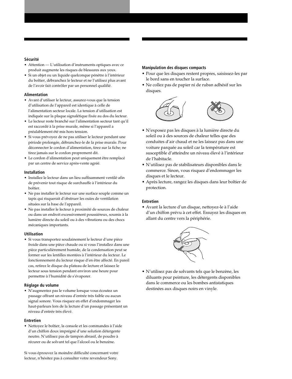 Remarques sur les disques compacts, Précautions, Informations complémentaires | Sony CDP-CE545 User Manual | Page 55 / 88