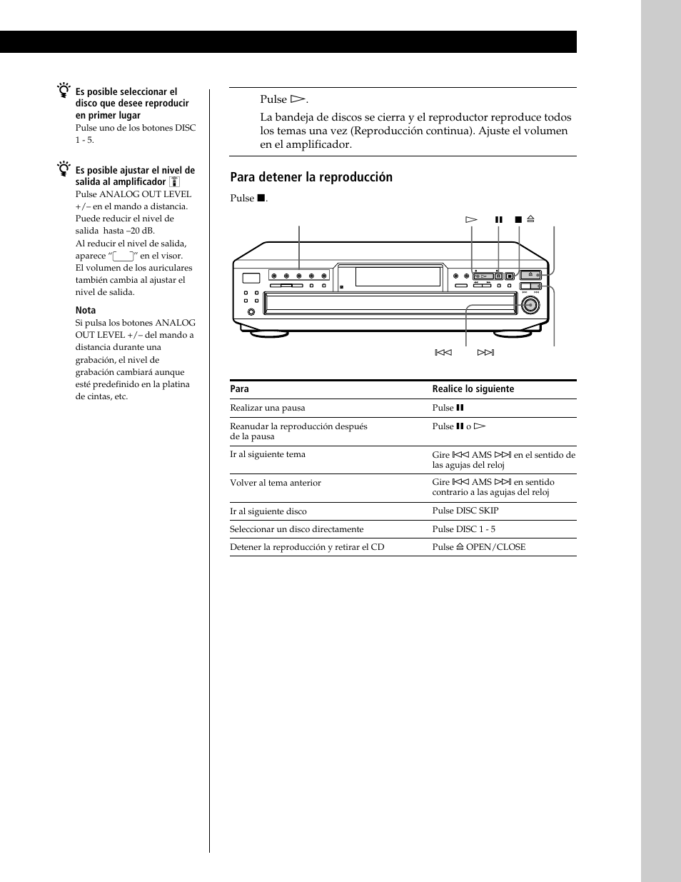 Operaciones b á sicas operaciones básicas, Operaciones básicas, Para detener la reproducción | Nota, Pulse x. para, Realice lo siguiente | Sony CDP-CE545 User Manual | Page 65 / 88