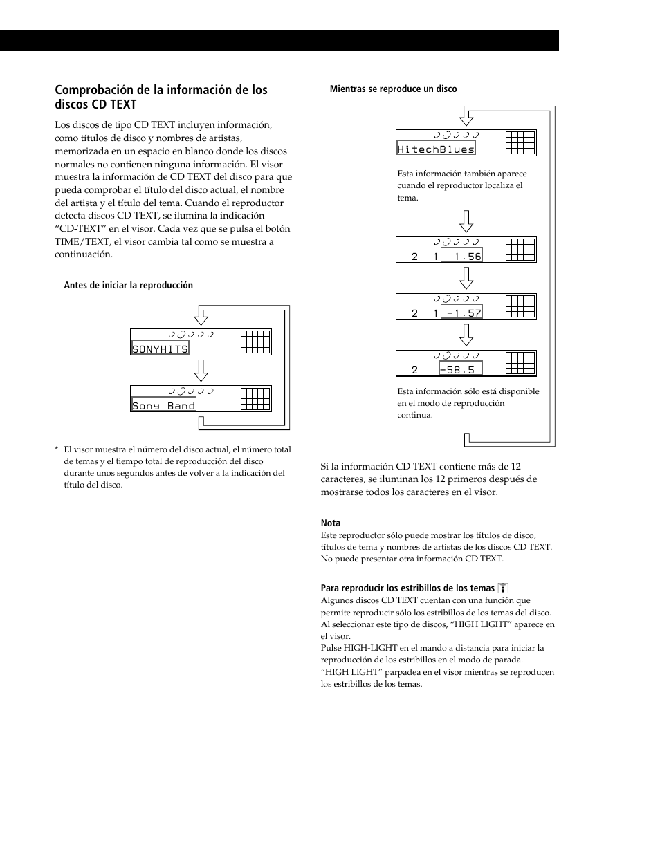 Reproducción de discos compactos, Mientras se reproduce un disco, Para reproducir los estribillos de los temas z | Sony CDP-CE545 User Manual | Page 67 / 88