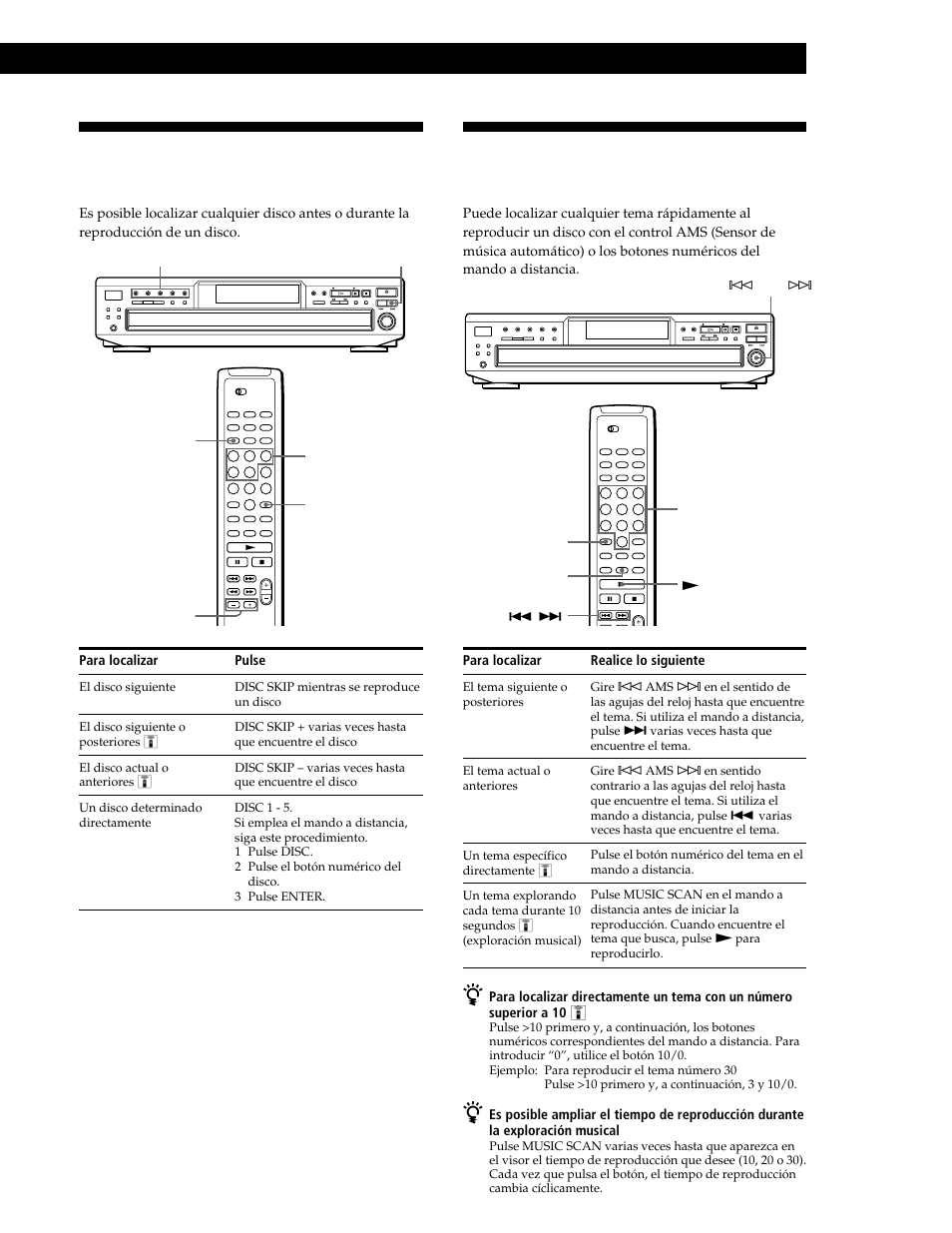 Localización de un disco determinado, Localización de temas específicos, Reproducción de discos compactos | Sony CDP-CE545 User Manual | Page 69 / 88