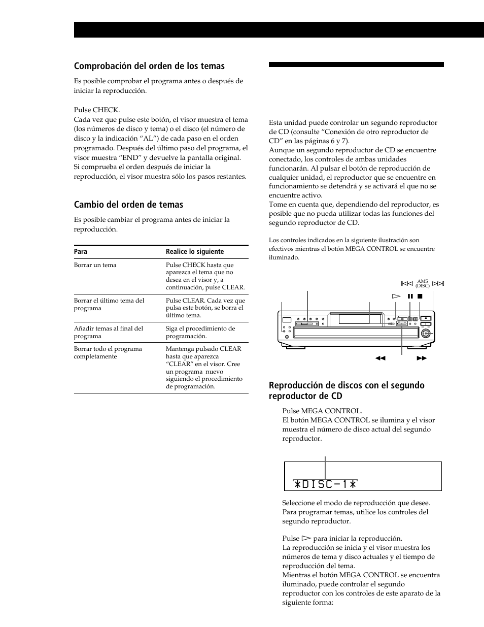 Reproducción de discos compactos, Comprobación del orden de los temas, Cambio del orden de temas | Sony CDP-CE545 User Manual | Page 74 / 88