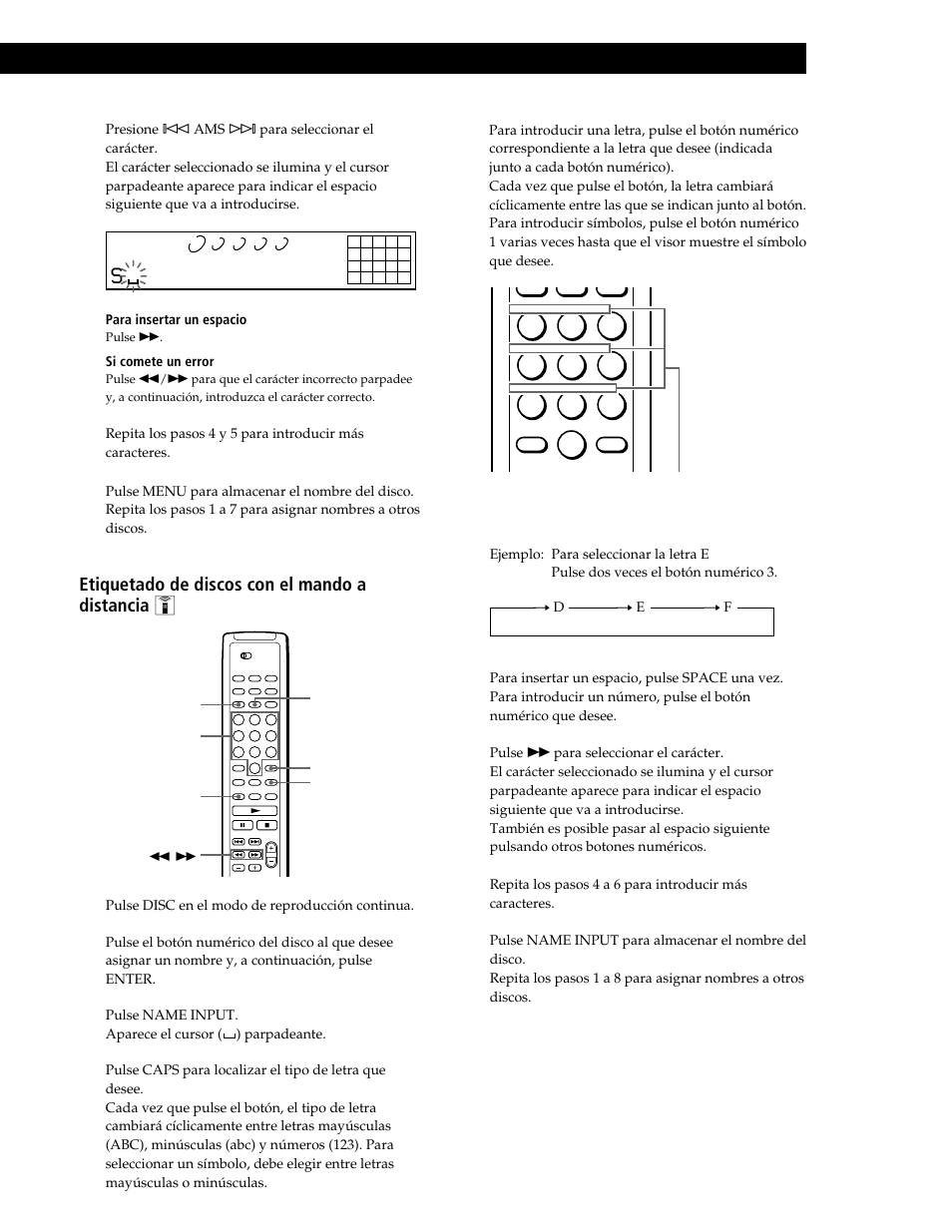 Grabación a partir de discos compactos, Etiquetado de discos con el mando a distancia z | Sony CDP-CE545 User Manual | Page 81 / 88