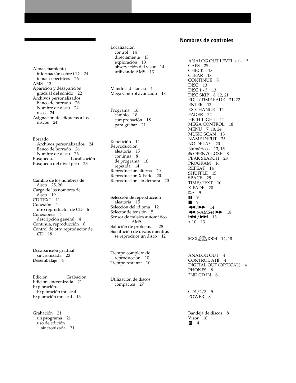 Indice alfabético | Sony CDP-CE545 User Manual | Page 85 / 88