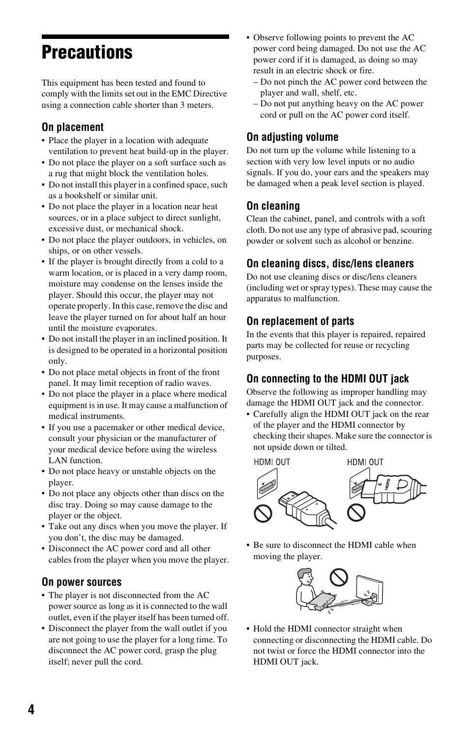 Precautions | Sony BDP-S780 User Manual | Page 4 / 44