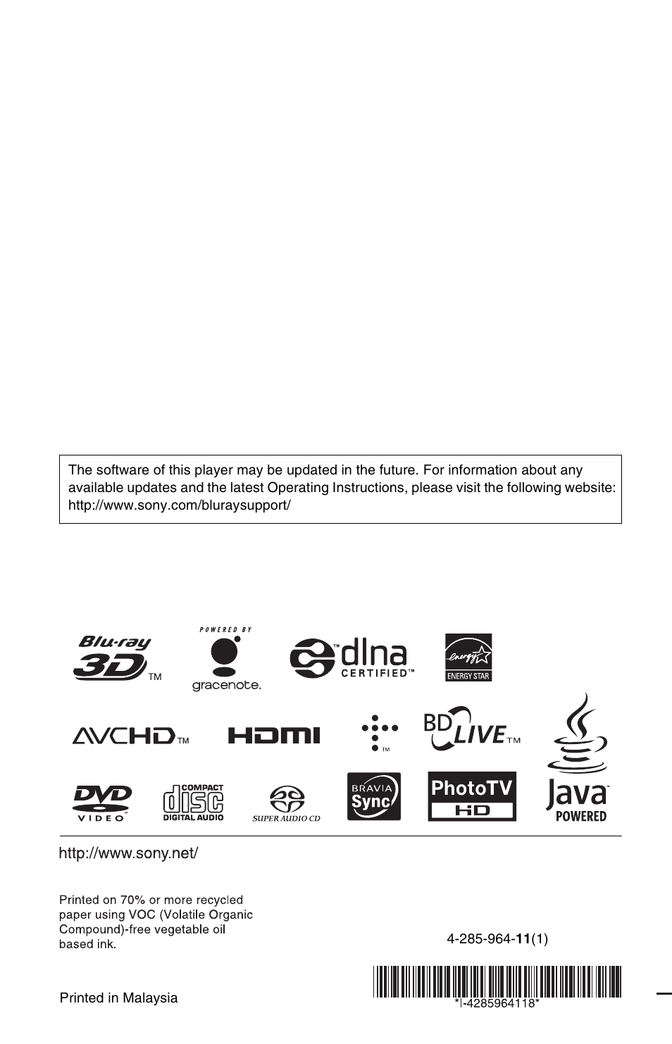 Sony BDP-S780 User Manual | Page 44 / 44