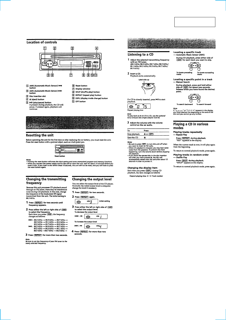 General | Sony CDX-1000RF User Manual | Page 3 / 38