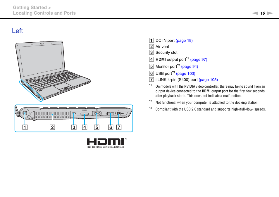 Left | Sony VAIO VPCS13 User Manual | Page 16 / 192