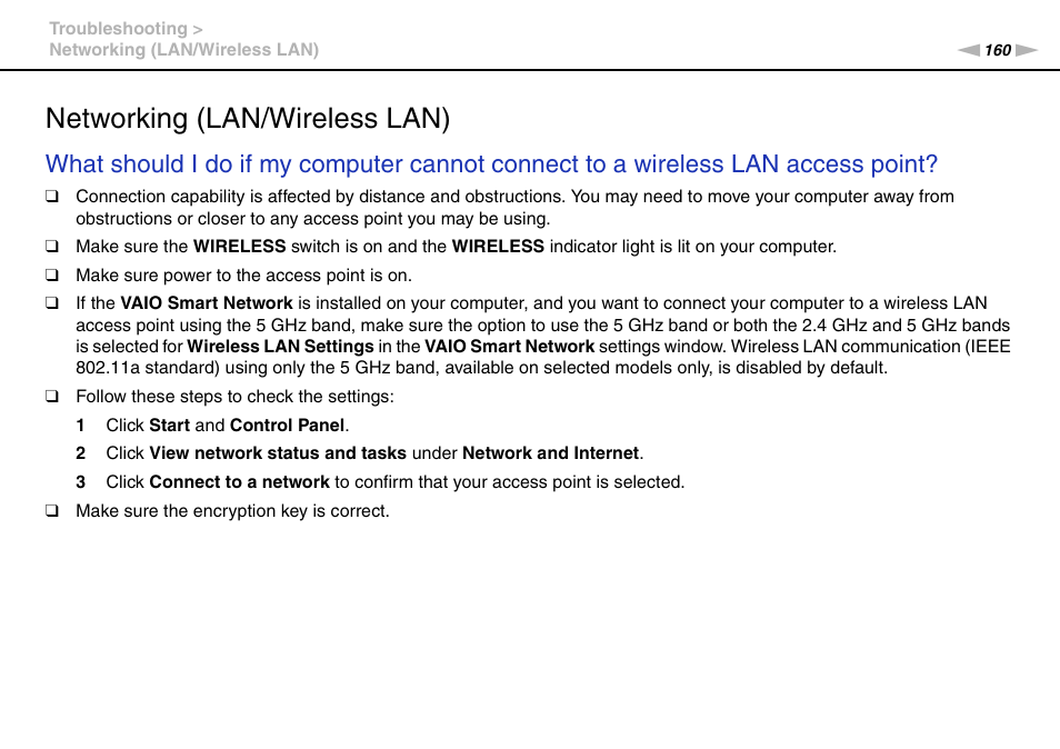 Networking (lan/wireless lan) | Sony VAIO VPCS13 User Manual | Page 160 / 192