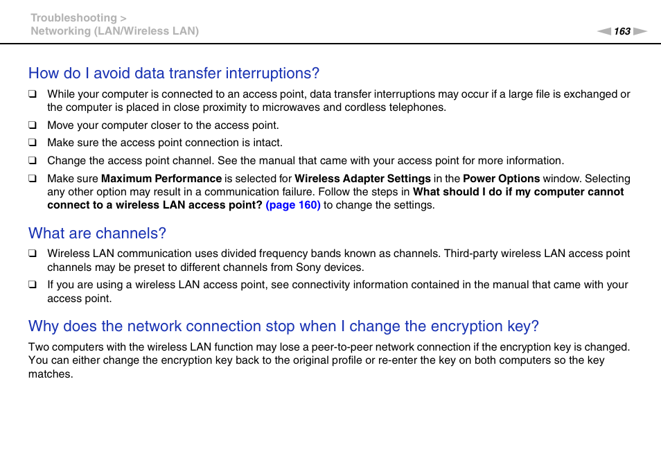 How do i avoid data transfer interruptions, What are channels | Sony VAIO VPCS13 User Manual | Page 163 / 192