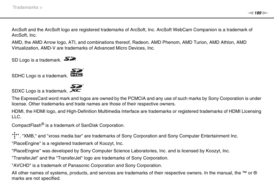 Sony VAIO VPCS13 User Manual | Page 189 / 192