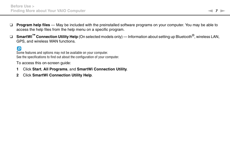 Sony VAIO VPCS13 User Manual | Page 7 / 192