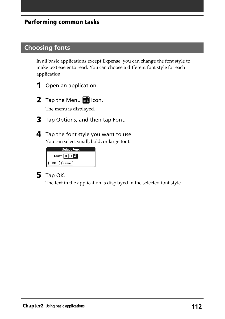 Choosing fonts | Sony PEG-S320 User Manual | Page 112 / 233