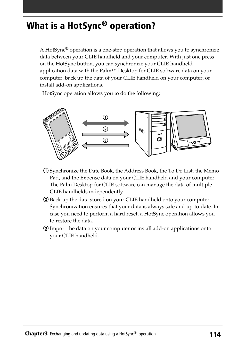 What is a hotsync® operation, Overview, What is a hotsync | Operation | Sony PEG-S320 User Manual | Page 114 / 233