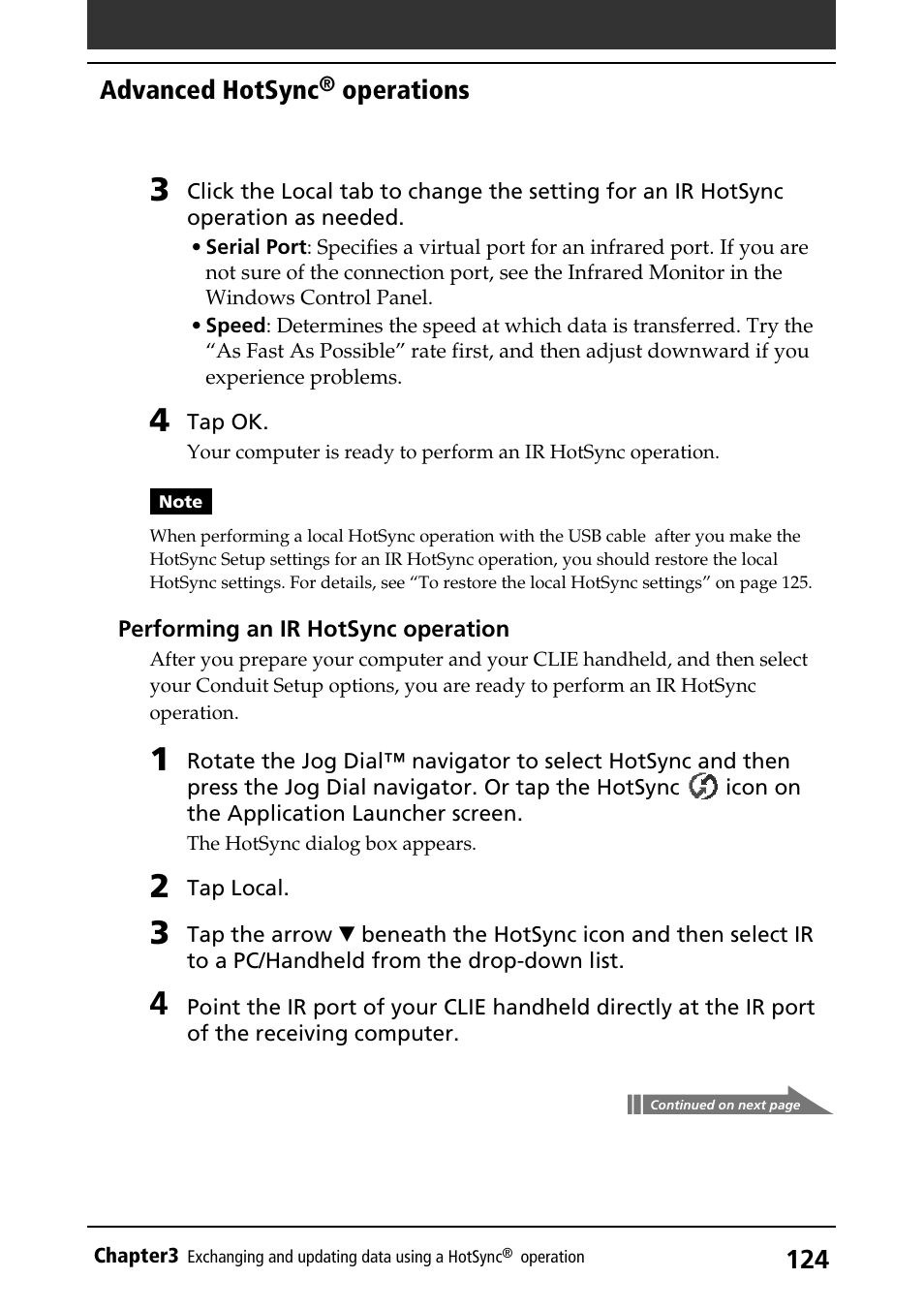 Advanced hotsync, Operations | Sony PEG-S320 User Manual | Page 124 / 233