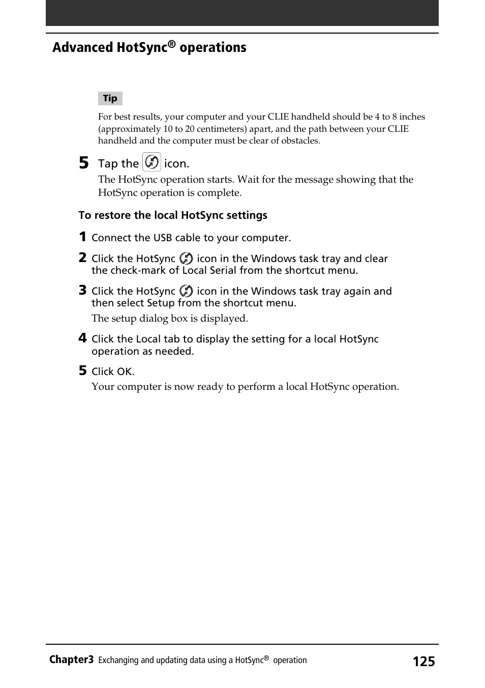 Advanced hotsync, Operations | Sony PEG-S320 User Manual | Page 125 / 233