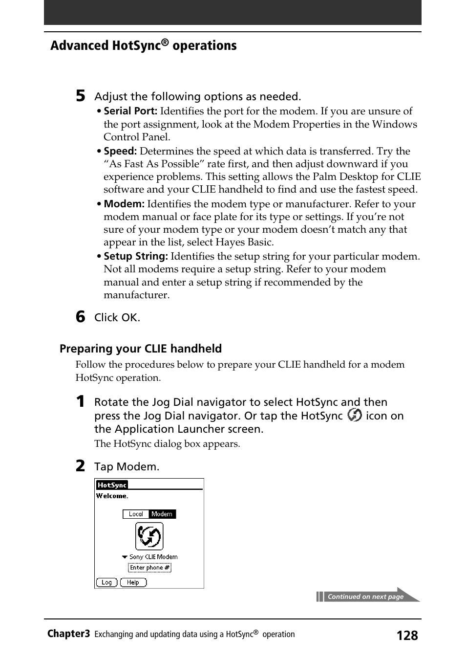 Advanced hotsync, Operations | Sony PEG-S320 User Manual | Page 128 / 233
