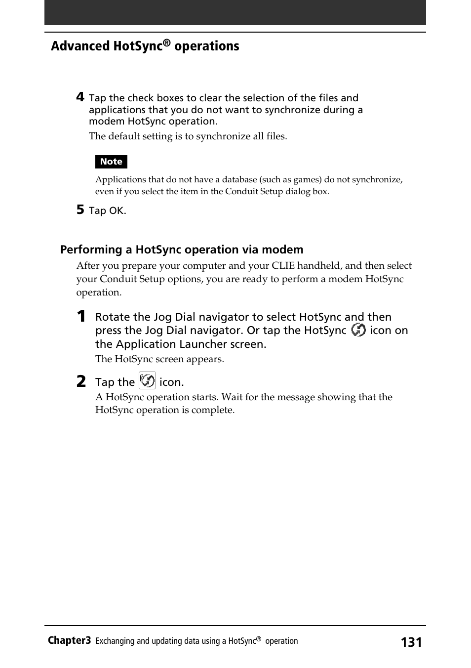 Advanced hotsync, Operations | Sony PEG-S320 User Manual | Page 131 / 233