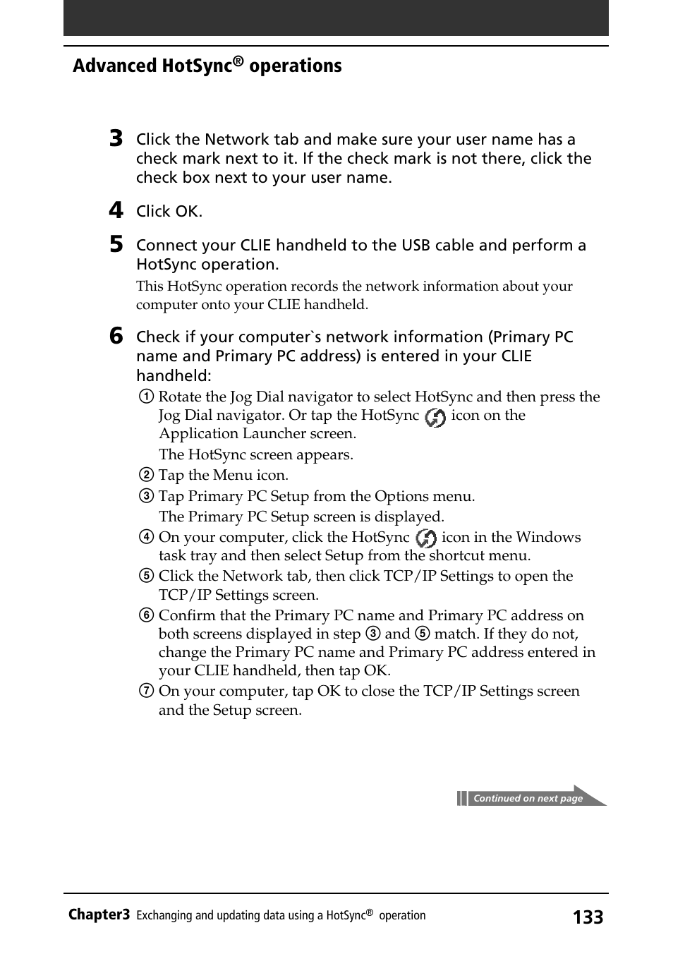 Advanced hotsync, Operations | Sony PEG-S320 User Manual | Page 133 / 233