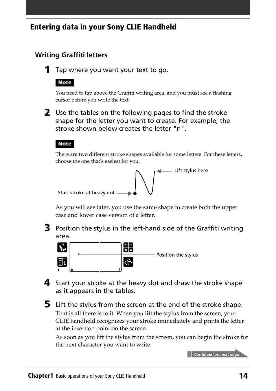 Basic procedures, 14 entering data in your sony clie handheld | Sony PEG-S320 User Manual | Page 14 / 233