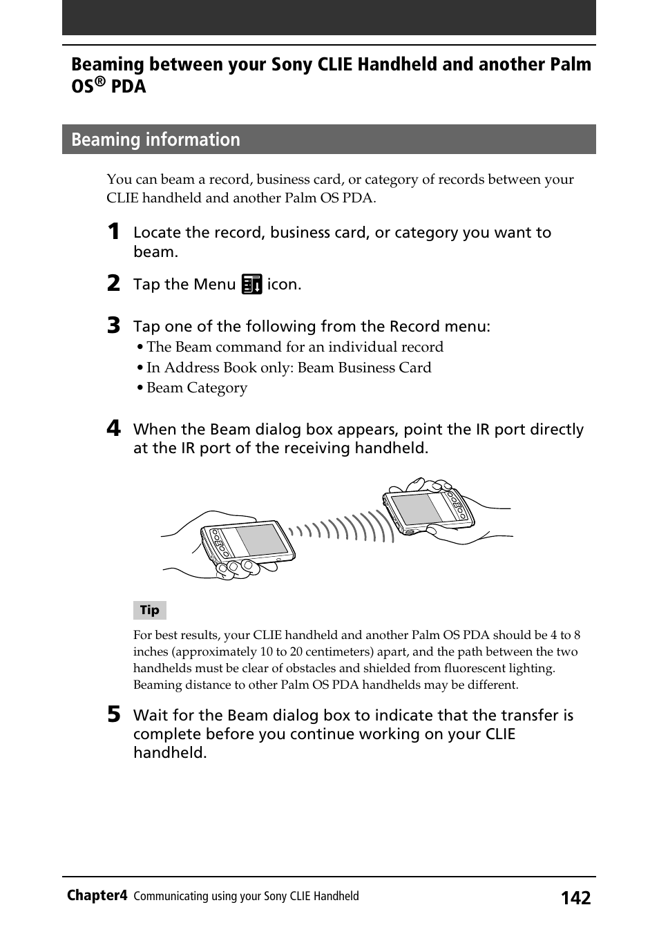 Beaming information, Sending items or categories | Sony PEG-S320 User Manual | Page 142 / 233