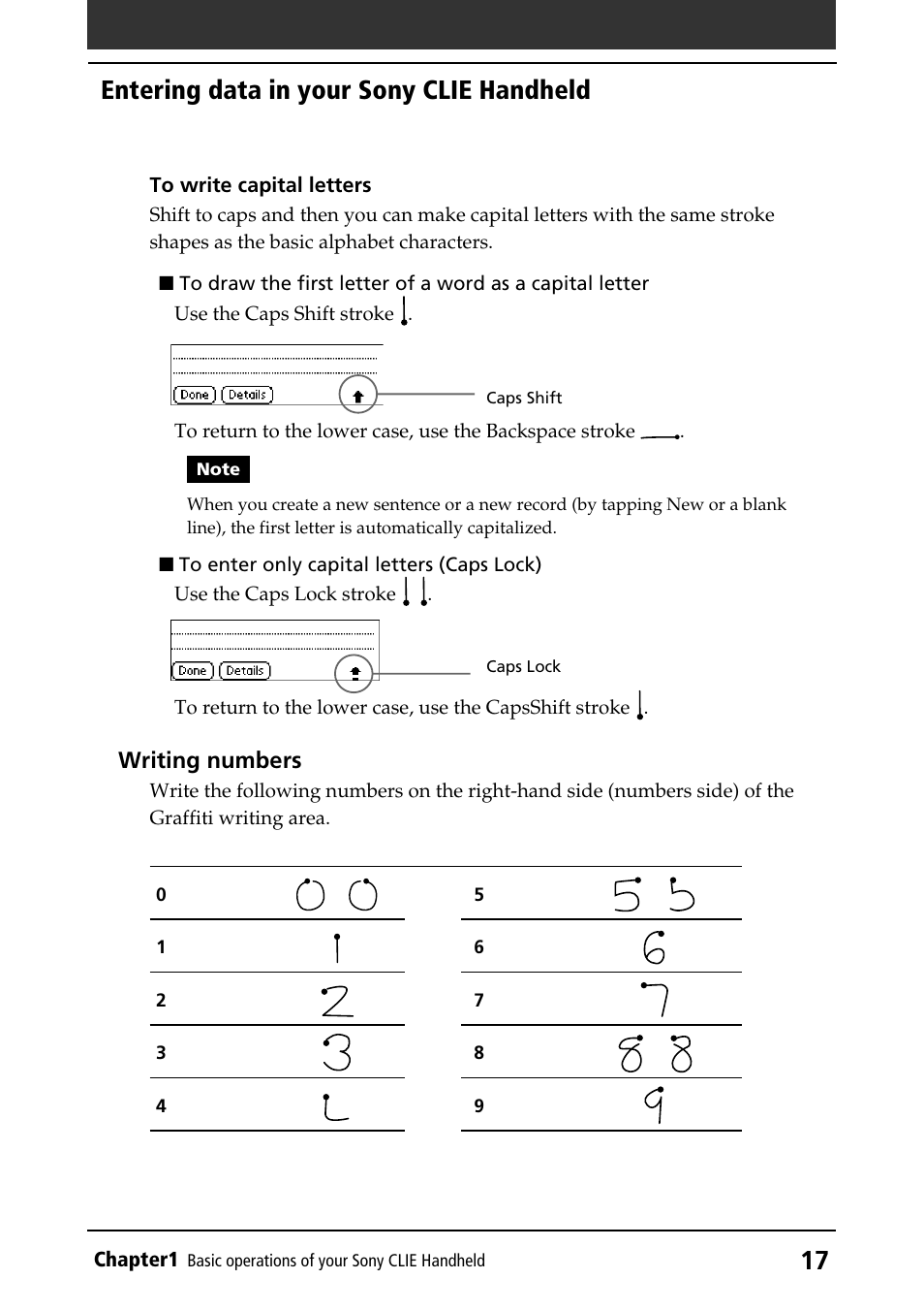Numbers, Entering data in your sony clie handheld | Sony PEG-S320 User Manual | Page 17 / 233
