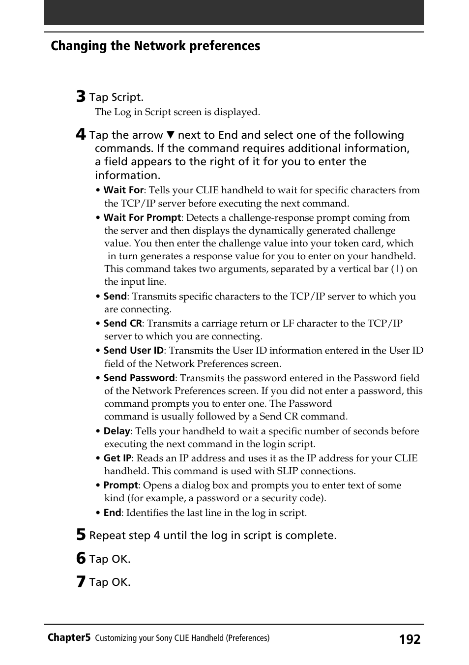 Changing the network preferences | Sony PEG-S320 User Manual | Page 192 / 233