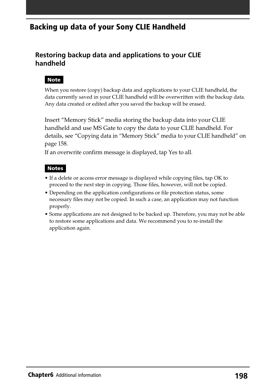 Backing up data of your sony clie handheld | Sony PEG-S320 User Manual | Page 198 / 233