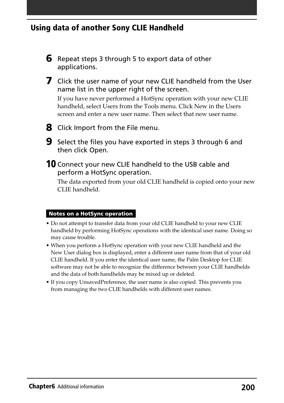 Using data of another sony clie handheld | Sony PEG-S320 User Manual | Page 200 / 233