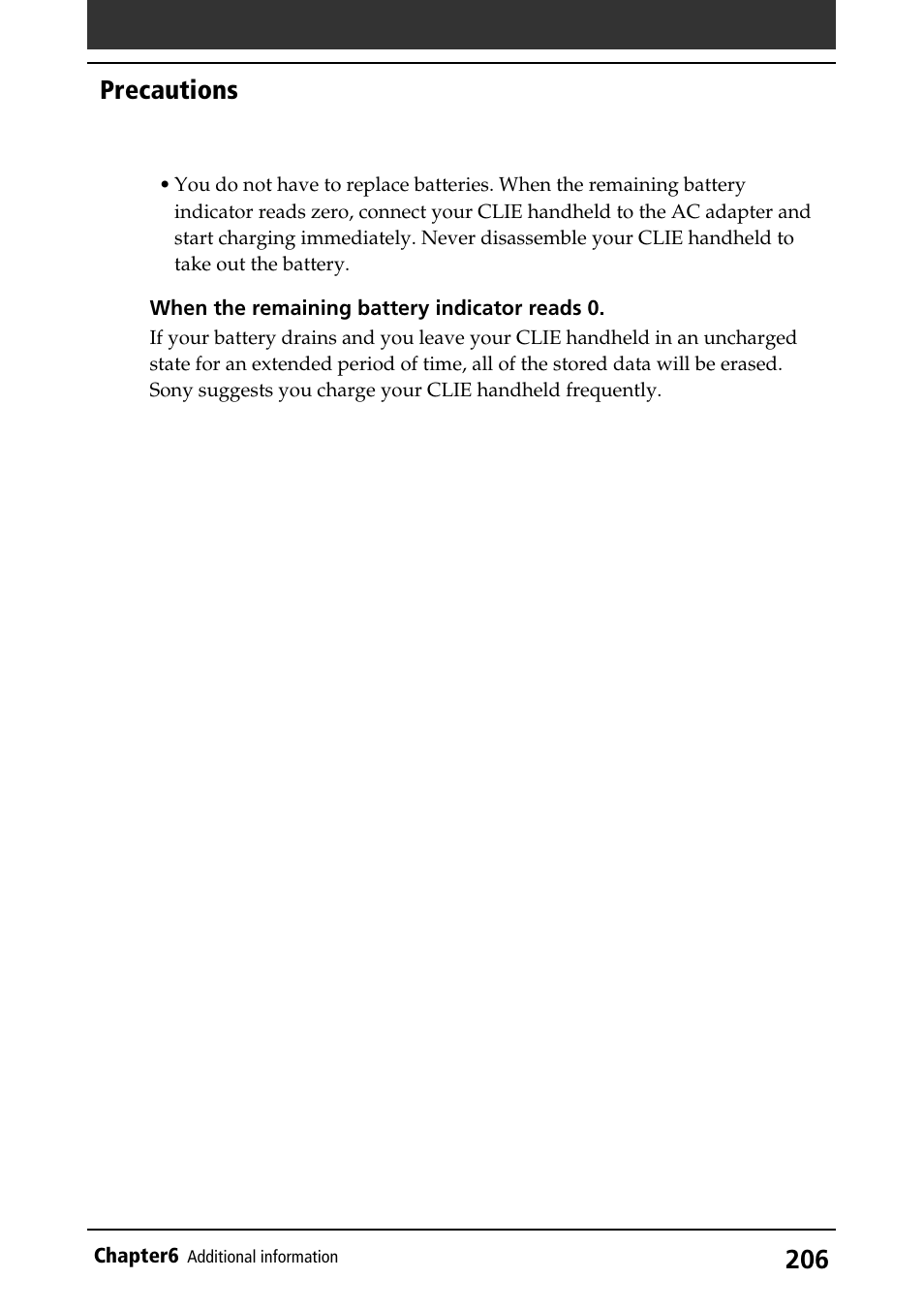 Precautions | Sony PEG-S320 User Manual | Page 206 / 233