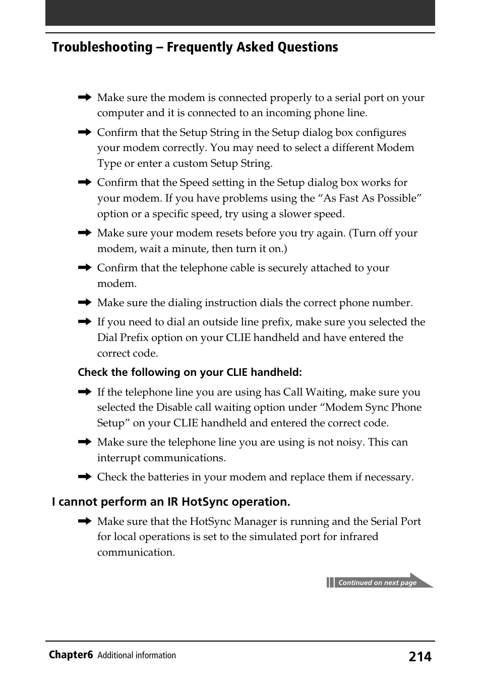 Troubleshooting – frequently asked questions | Sony PEG-S320 User Manual | Page 214 / 233