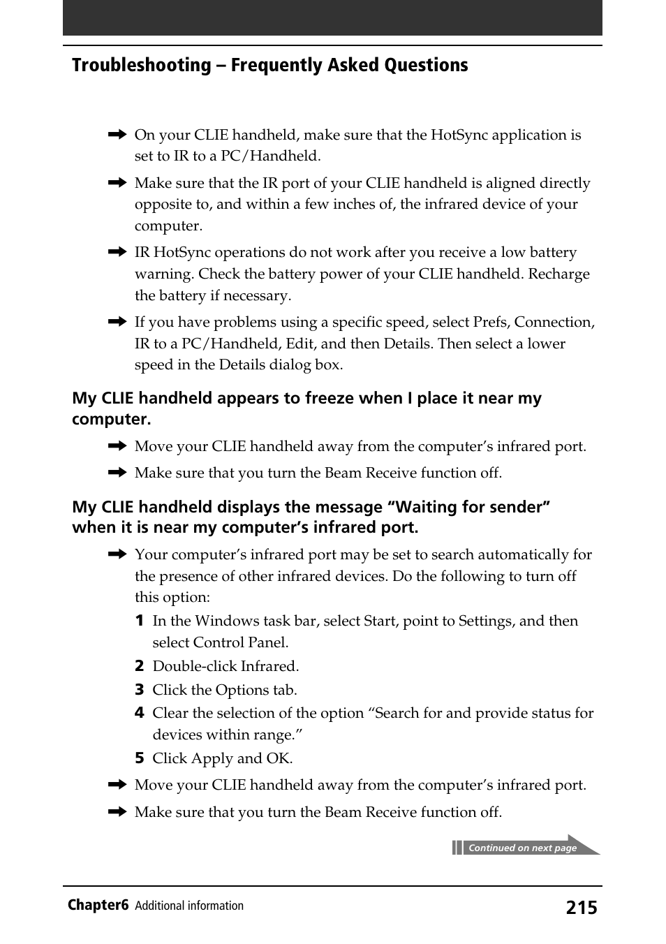 Troubleshooting – frequently asked questions | Sony PEG-S320 User Manual | Page 215 / 233
