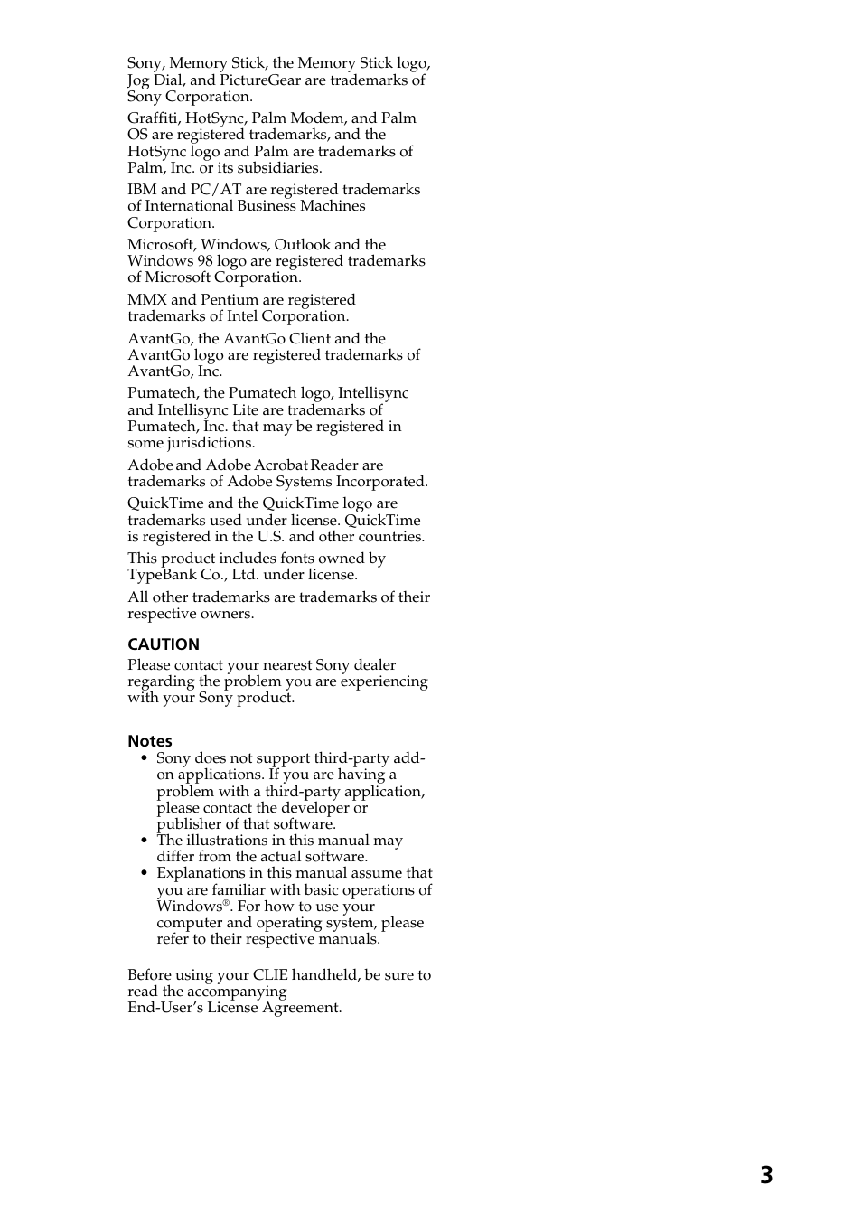 Sony PEG-S320 User Manual | Page 3 / 233