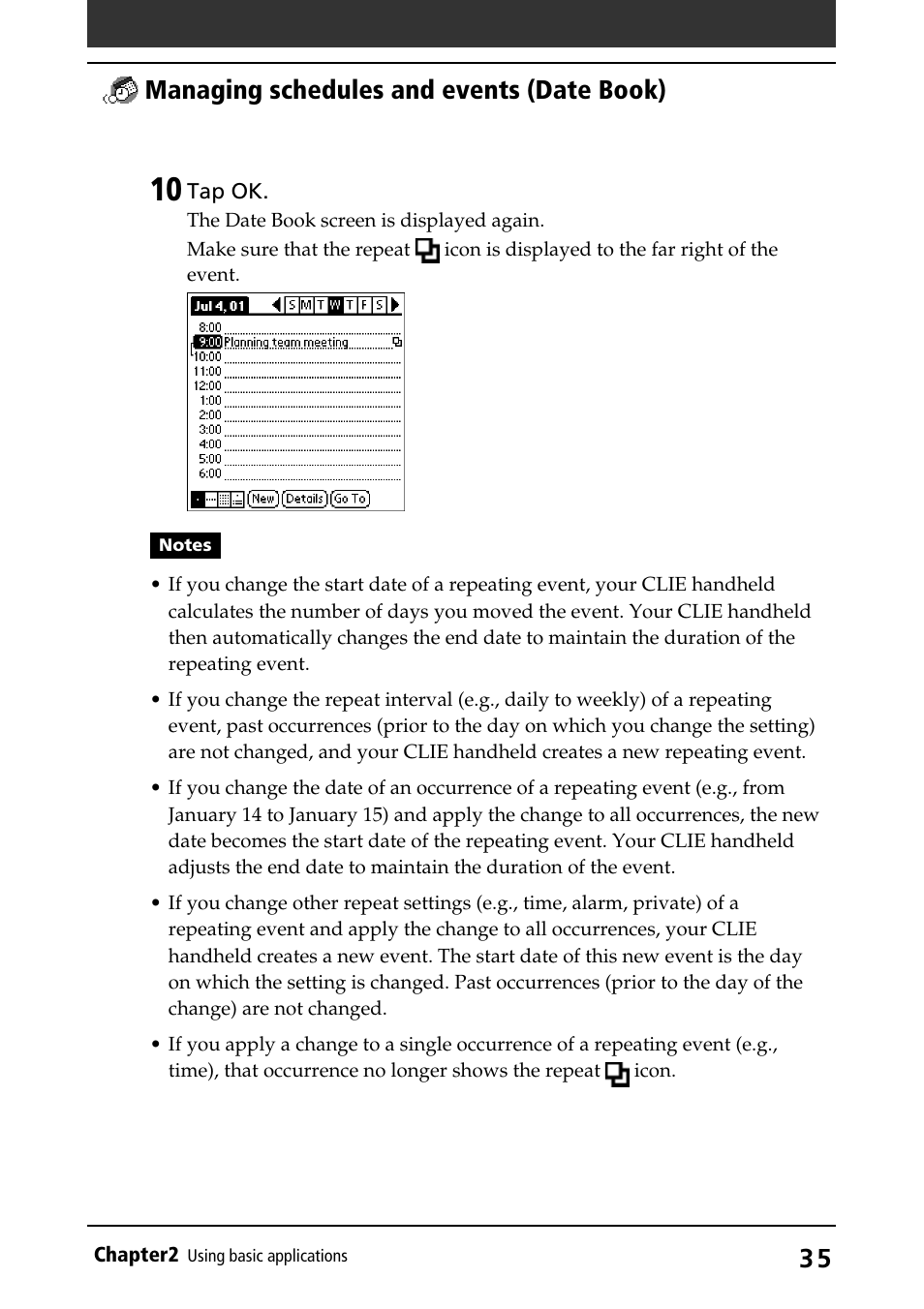 Managing schedules and events (date book) | Sony PEG-S320 User Manual | Page 35 / 233