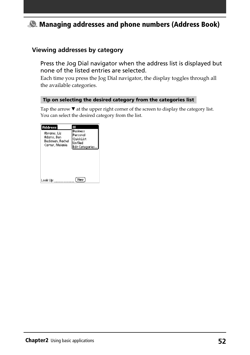 Viewing items by category | Sony PEG-S320 User Manual | Page 52 / 233