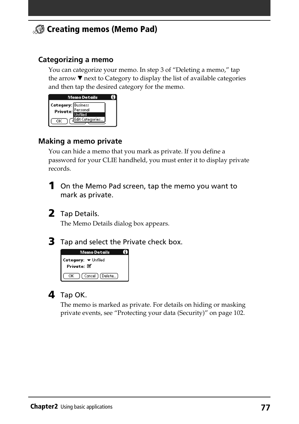 Categorizing items | Sony PEG-S320 User Manual | Page 77 / 233