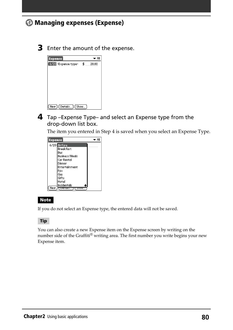 Managing expenses (expense) | Sony PEG-S320 User Manual | Page 80 / 233
