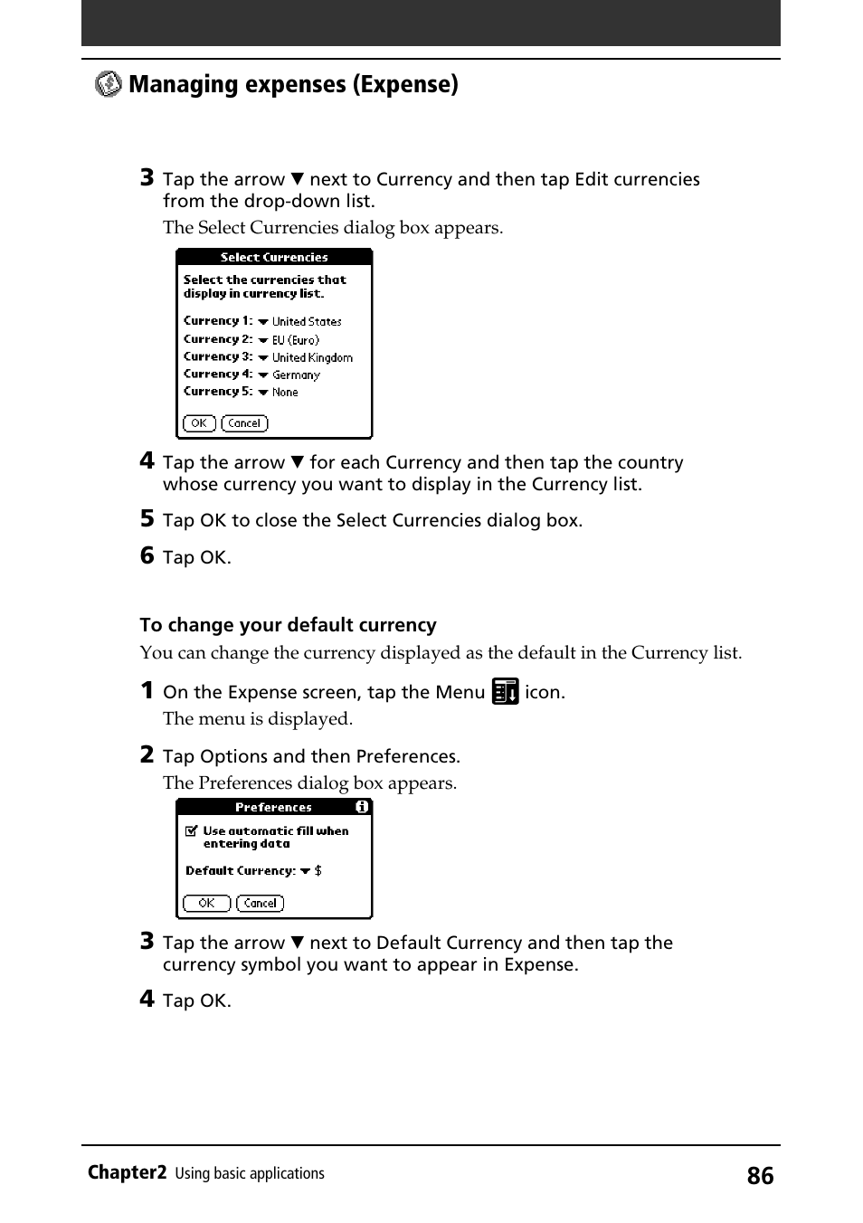 Managing expenses (expense) | Sony PEG-S320 User Manual | Page 86 / 233
