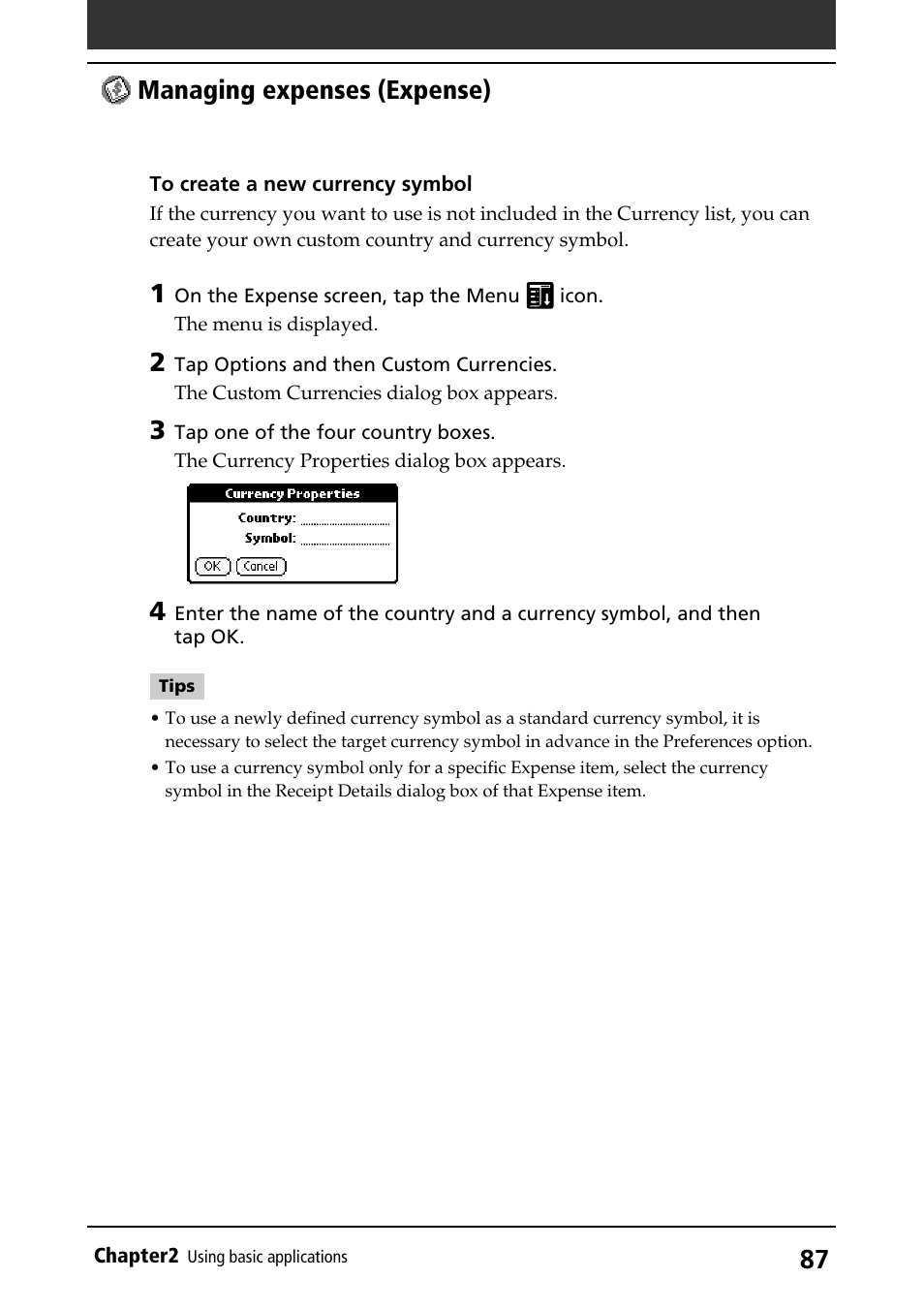 Managing expenses (expense) | Sony PEG-S320 User Manual | Page 87 / 233